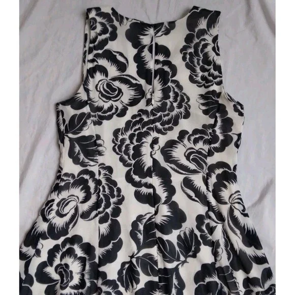 Ann Taylor Black White Floral Dress Midi Cottagecore Feminine Women's Large - Picture 8 of 12